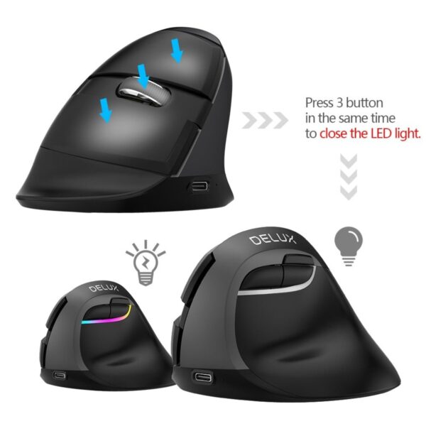 Bluetooth 4.0 & 2.4GHz Dual Mode Ergonomic Rechargeable Silent Click Vertical Mouse