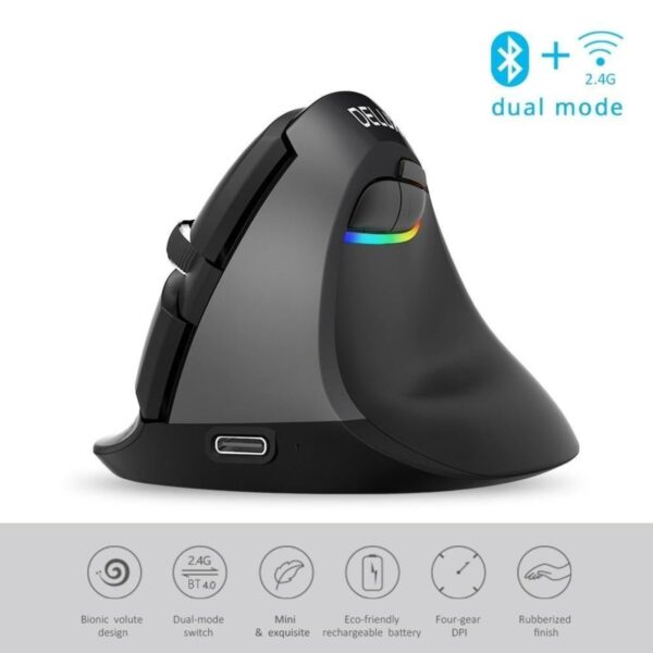 Bluetooth 4.0 & 2.4GHz Dual Mode Ergonomic Rechargeable Silent Click Vertical Mouse